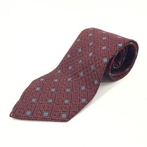 Valentino Italy 100% Silk Tie Maroon Red Blue Diamond Pattern